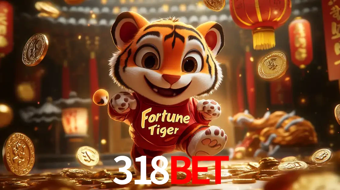 O alegre personagem do Fortune Tiger correndo sobre um caminho de moedas de ouro, simbolizando os grandes prêmios e a diversão do popular jogo de slot do 318BET.