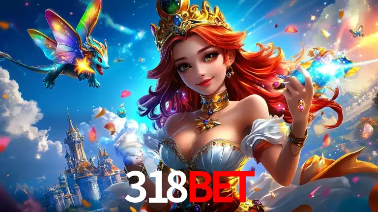 A princesa de um reino de fantasia mágico, com seu pequeno dragão, apresentando um mundo de prêmios encantados nos jogos de caça-níqueis do cassino 318BET.